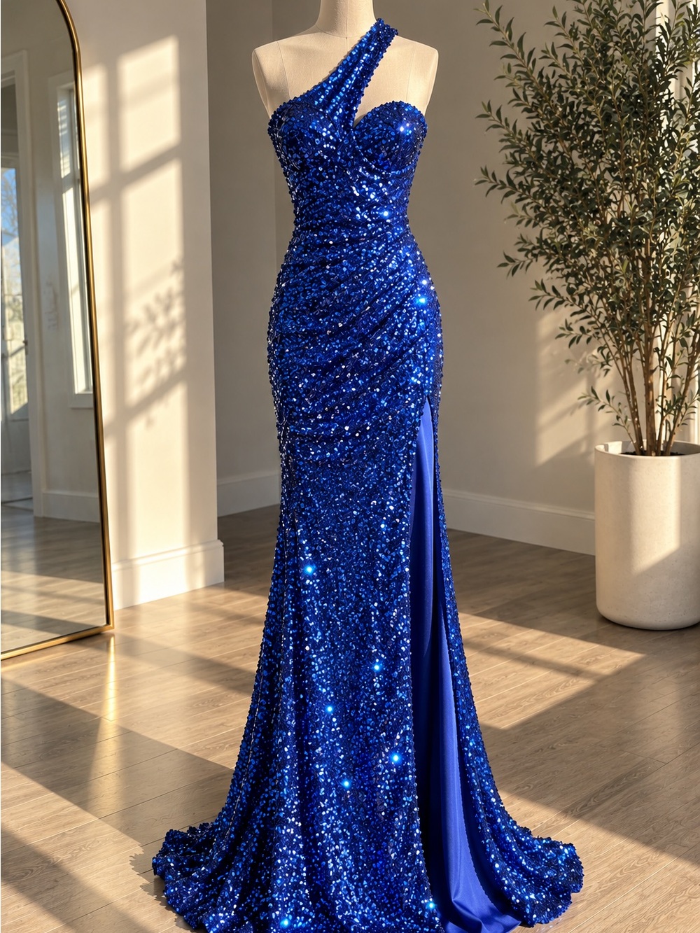 Ladivine by Cinderella divine Asymmetric One-Shoulder Royal Blue prom dress